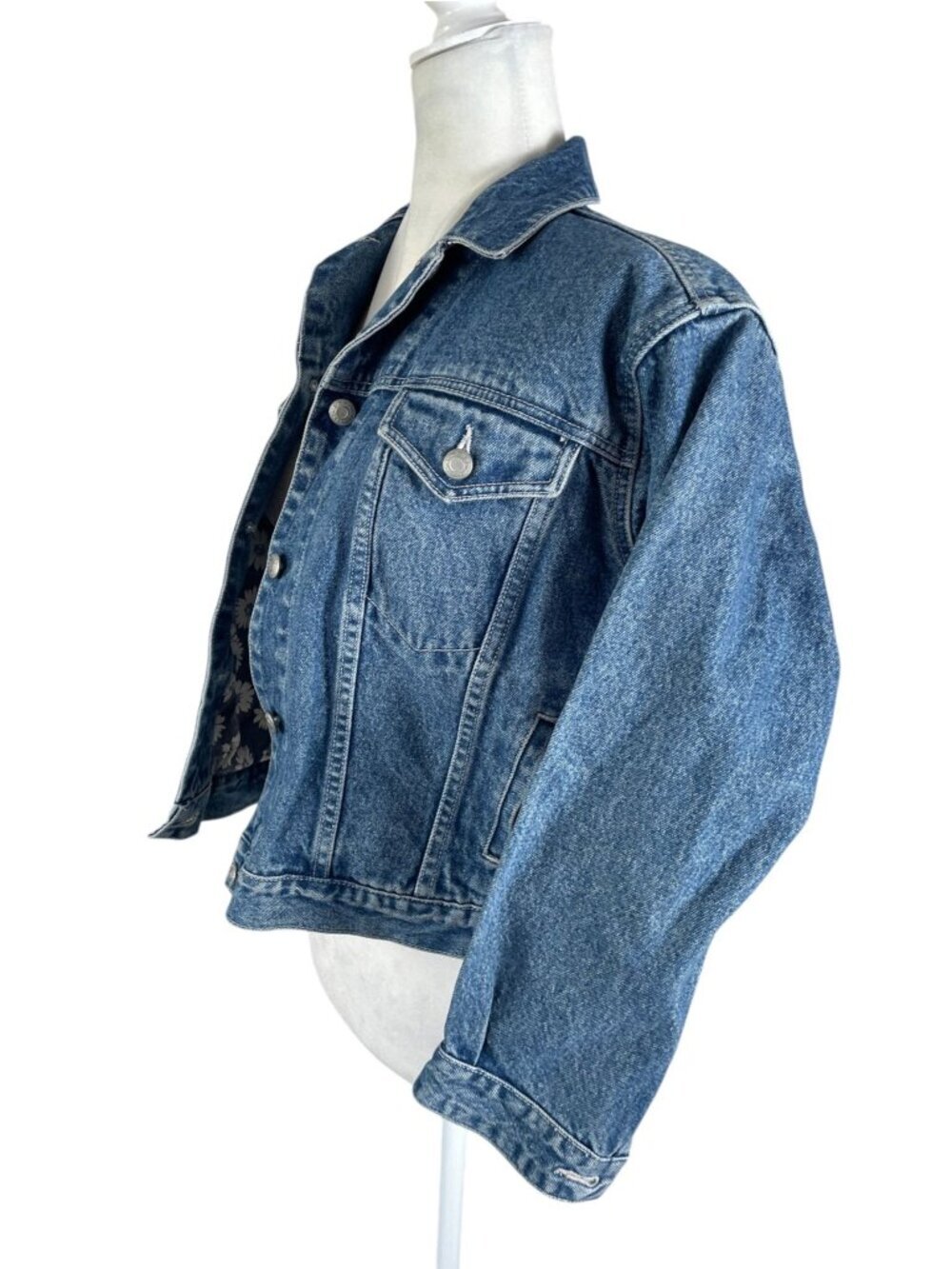 Gap 1969 Denim Jacket Women’s XL Navy Blue Trucker White Daisy Floral Interior - Picture 4 of 11